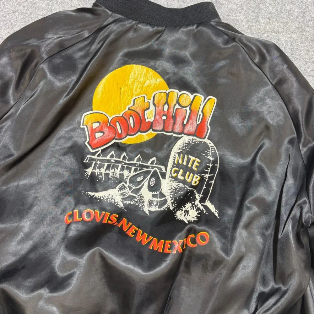 Vintage Aristo Jac Boot Hill Nite Club Satin Bomber Jacket Mens Medium Black USA